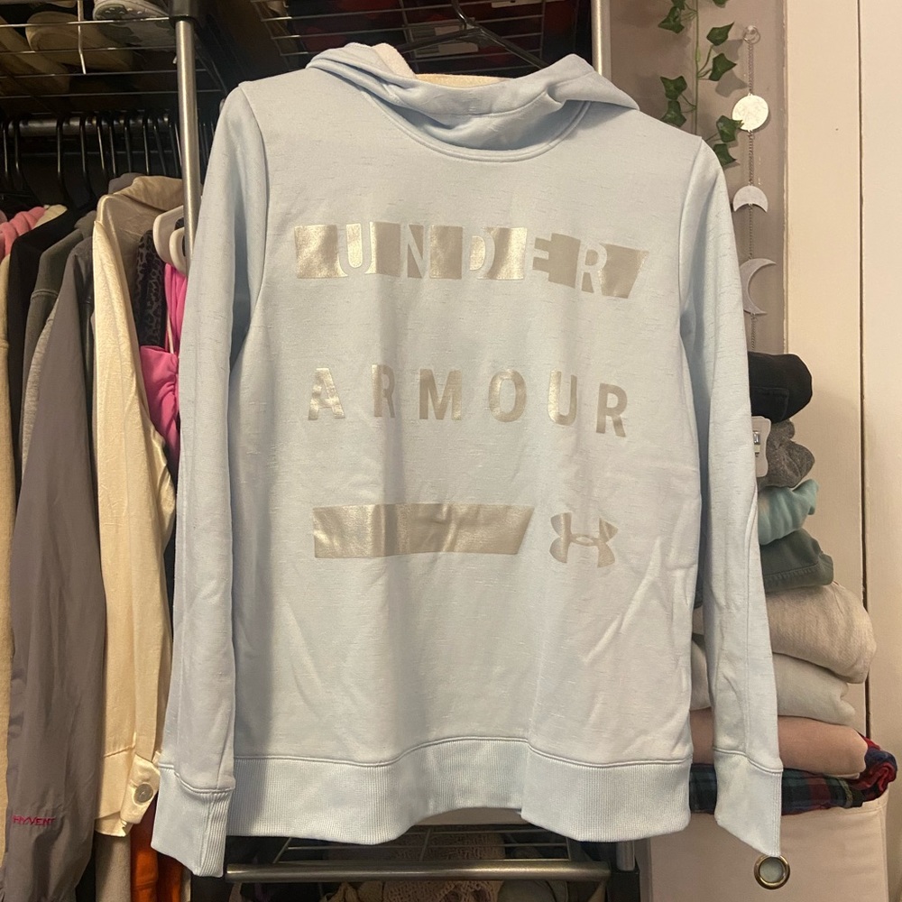 Under Armour light blue hoodie silver logo